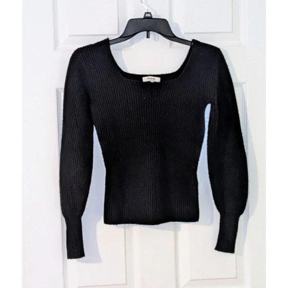 Madewell XXS Black‎ Sweater Square Neck Ribbed Knit Balloon Long Sleeve NWT $118 - Picture 4 of 12
